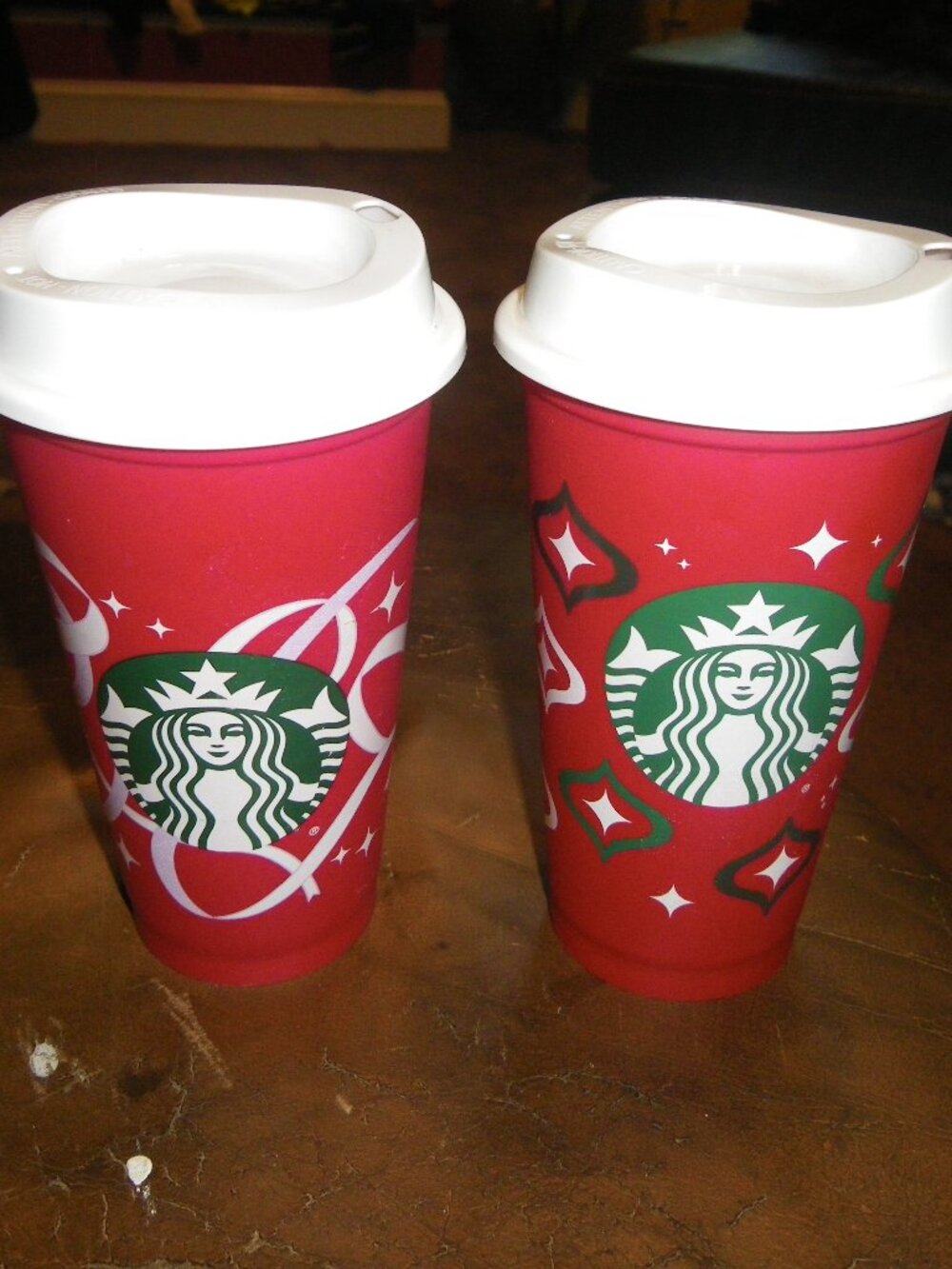 2 Starbucks 50 Years Celebrate Coffee 16 oz Reusable Cups Red w/ White Lids